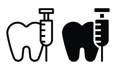 Tooth injection icon with outline and glyph style.