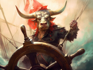 Pirate Bull Fantasy Character Illustration AI Generated