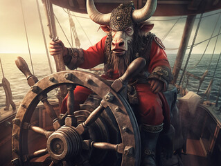 Pirate Bull Fantasy Character Illustration AI Generated