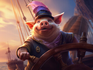 Pig Pirate Fantasy Character AI Generated