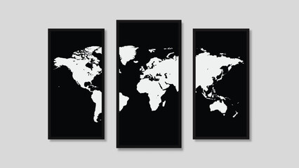 Vector map of the world divided into three parts. Great for home wall decoration, etc