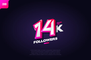 celebration of 14k followers with realistic 3d number on dark background