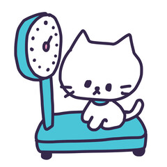 体重計に乗るかわいい白い色の子猫のイラスト