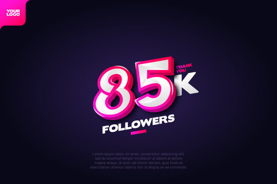 celebration of 85k followers with realistic 3d number on dark background