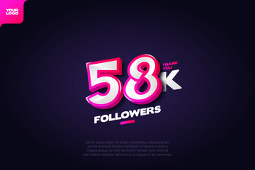 celebration of 58k followers with realistic 3d number on dark background