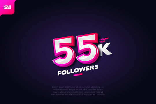celebration of 55k followers with realistic 3d number on dark background