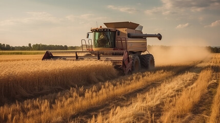 Fototapeta na wymiar maquina agricola fazendo colheita em lavoura de grãos 