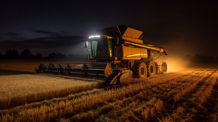 maquina agricola fazendo colheita em lavoura de grãos 