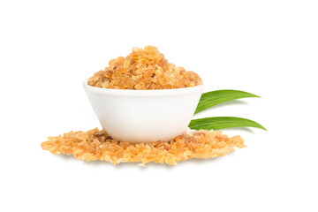 Closeup sugar cane and brown sugar isolated on white background