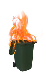 garbage can, trash cart on fire, dumpster fire, transparent png © S
