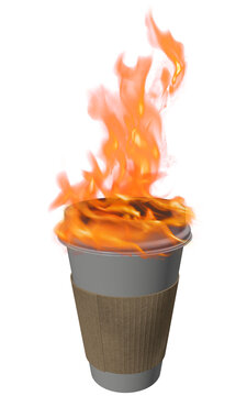 coffee on fire, coffee cup on fire, transparent png