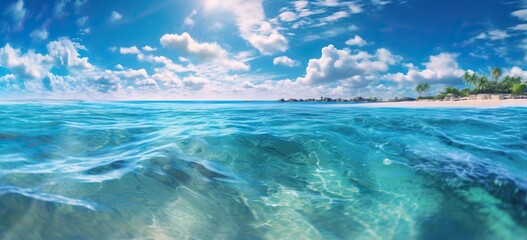 an image of a beach with sunlight and water background