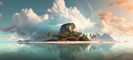 Fototapeta premium an image of a beach with sunlight and water background