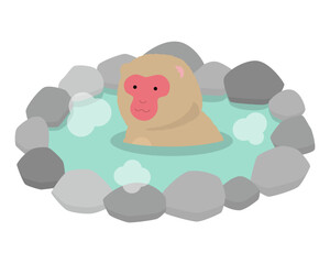 温泉に入る猿のイラスト