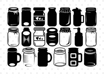 Fototapeta premium Mason Jars Silhouette, Mason Jars SVG, Bottle Svg, Jam Bottle Svg, Kitchen Svg, Mason Jars Bundle, SB00172
