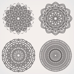 Flower Mandala Set with Ornaments. suitable for henna, tattoos, photos, coloring books. islam, hindu,Buddha, india, pakistan, chinese, arab