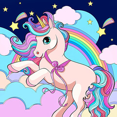 Illustration of a unicorn and rainbow