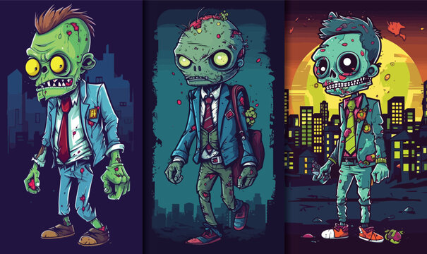 Illustrations cartoon character set of zombie 
