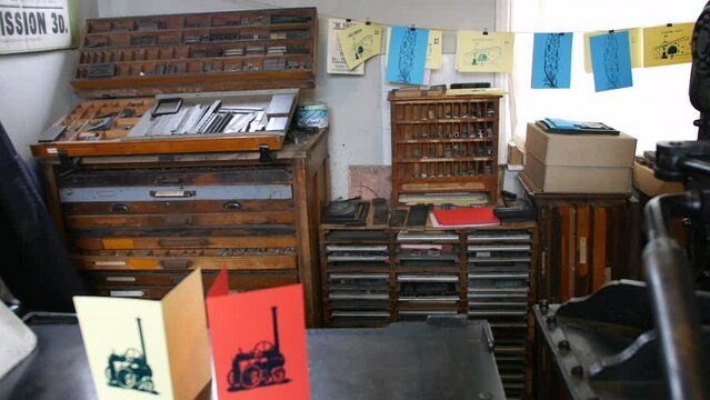 A vintage victorian printing printers shop.