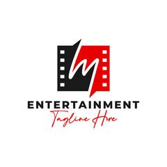film frame logo design with letter M