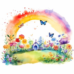 Obraz na płótnie Canvas Drawing Flower Garden with Butterflies 