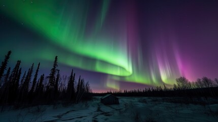 Fototapeta na wymiar An awe-inspiring photograph of the aurora borealis, with vibrant green and purple hues generative ai