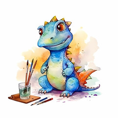 Drawing Dino Character Kids Style Cartoon