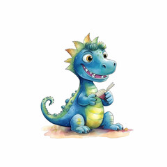Fototapeta na wymiar Drawing Dino Character Kids Style Cartoon