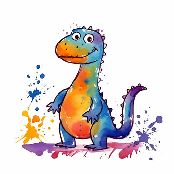 Drawing Dino Character Kids Style Cartoon