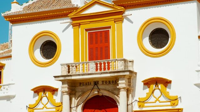 The Plaza de Toros de la Real Maestranza de Caballeria de Sevilla, Seville, Andalusia, Spain, historic bullfight arena, featuring a museum