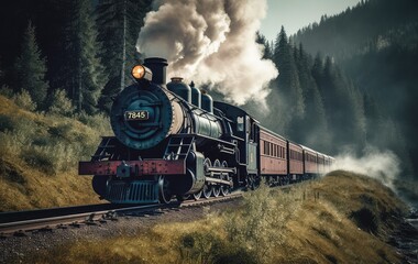 Fototapeta premium steam train in the forest