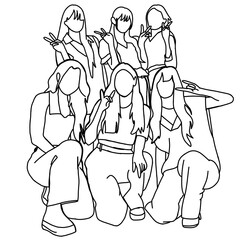 Vector illustration of six-member kpop idol girl group with girls crush concept. kpop idol posters