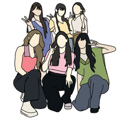 Vector illustration of six-member kpop idol girl group with girls crush concept. kpop idol posters