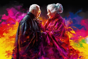 Fototapeta premium World Grandparents Day. Old age, Caregiving, sweethearts and relatives helplessness, affection and care for the older generation, native people,.favourite person grandpa grandma.