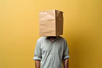 Fotobehang Man with paper bag on his head. Generative AI © ruang