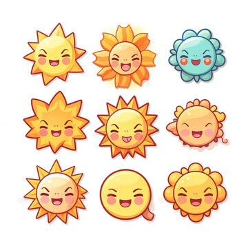 Cute sun cartoon characters
