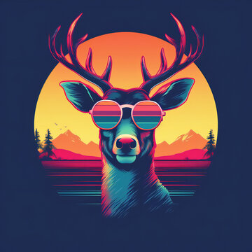 Retro vector deer head with sunglasses