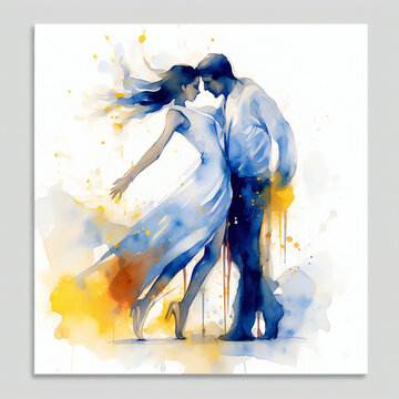 Couple dancing watercolor paint