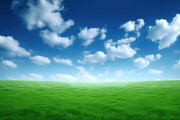 Fototapeta na wymiar serene grassy field under a clear blue sky with fluffy clouds Generative AI