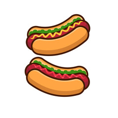 Hot dog vector illustration with a simple and cute design isolated on white background. Hot dog cartoon.