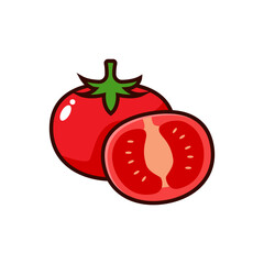 Tomato vector in simple and cute design isolated on white background. Tomato cartoon illustration.