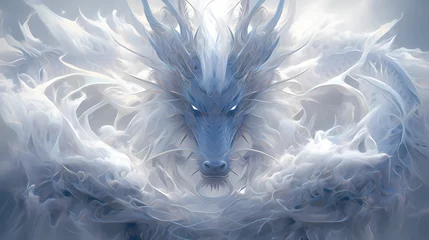 Tuinposter white chinese dragon illustration   © 俊后生