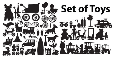 A set of silhouette Toys vector illustration for kids