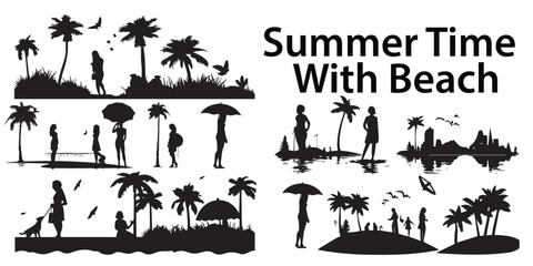 A set of silhouette summer beach vector design