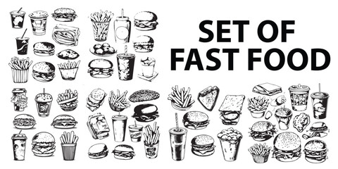 A set of silhouette fast food vector illustration