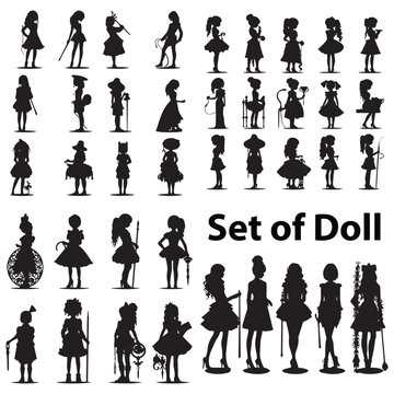 A set of silhouette doll vector illustration