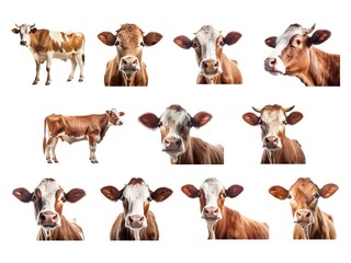 Cow collection isolated on white background with AI generated.
