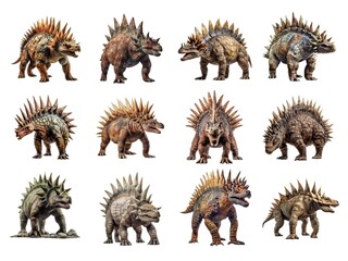 Stegosaurus collection isolated on white background with AI generated.
