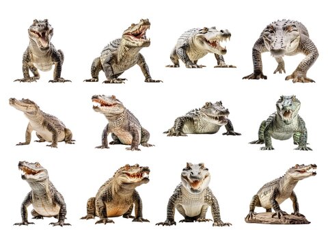 Collection of crocodiles isolated on white background with AI generated.
