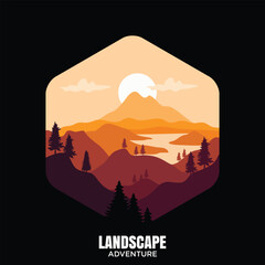 Sunset background with the red glow of the afternoon Landscape Adventure. Vector landscapes